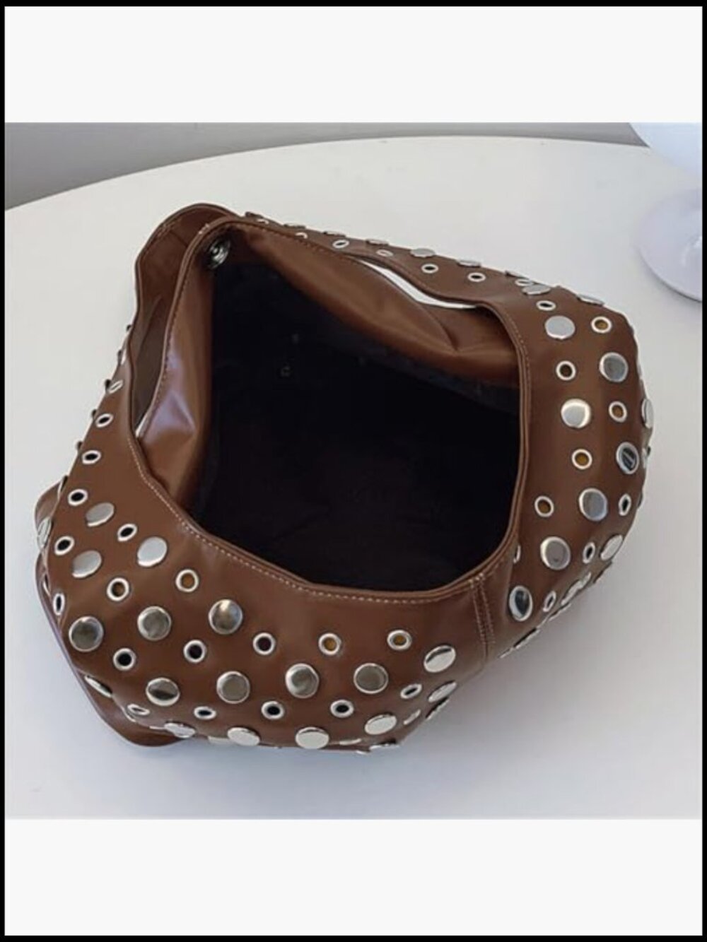 Studded Shoulder Bag Slouchy Hobo Handbag Faux Leather Satchel Purse Trendy - Picture 3 of 7